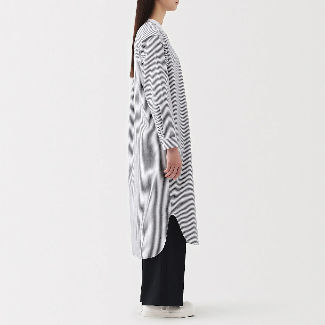 Washed Broadcloth 100% Cotton Stand Collar Shirt Dress - Image 21